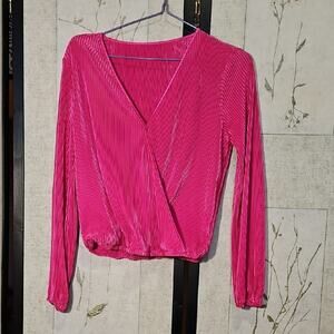 Cupshe Pink Long Sleeve Ribbed Wrap Top
